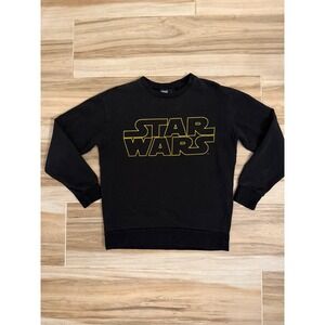 Star Wars Mens Graphic Logo Sweatshirt Black Yellow Crew Neck Small